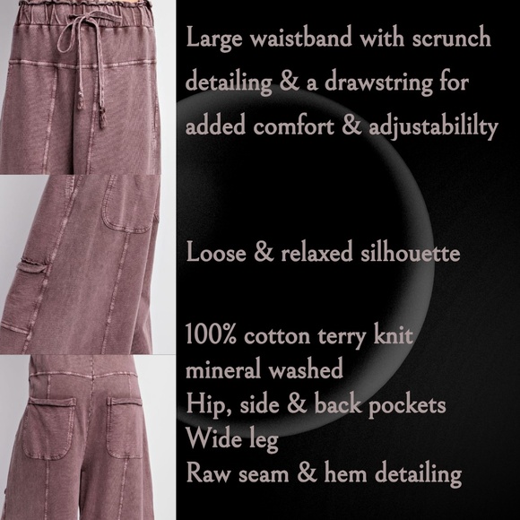 EASEL "Perfect Cargo Lux" Terry Knit Mineral Washed Flared Leg Raw Hems & Seams - Picture 5 of 10
